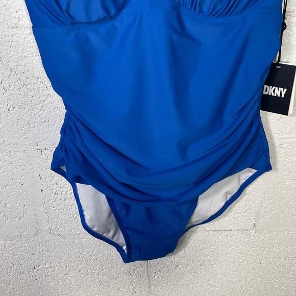 Dkny Women's Ruffle Tummy Control One-Piece Swimsuit Lapis blue 16 - Picture 5 of 14